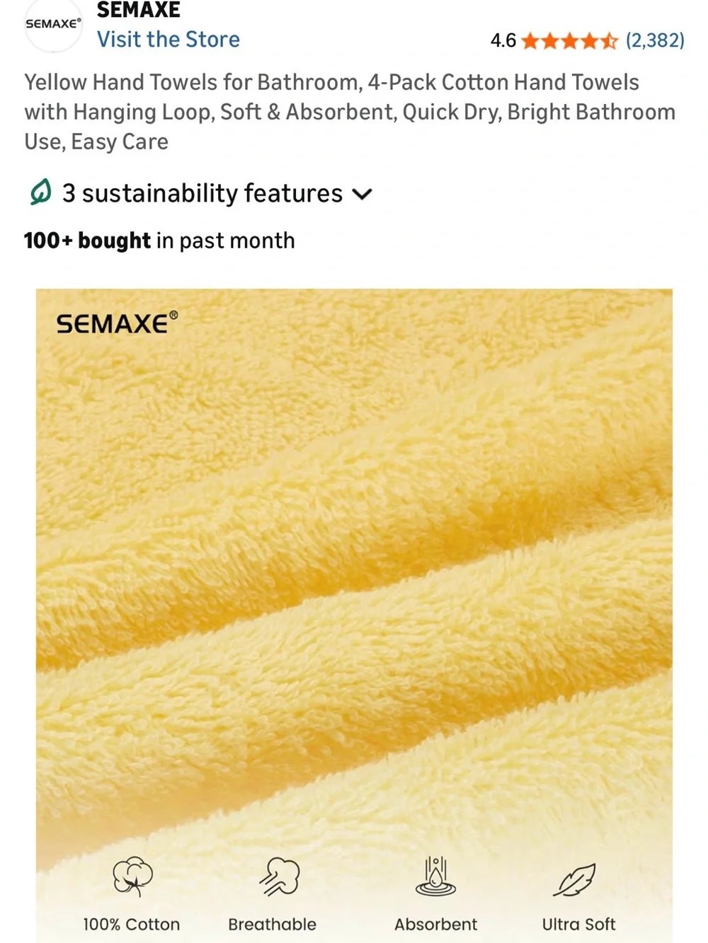 Yellow Hand Towels - 4 Pack by